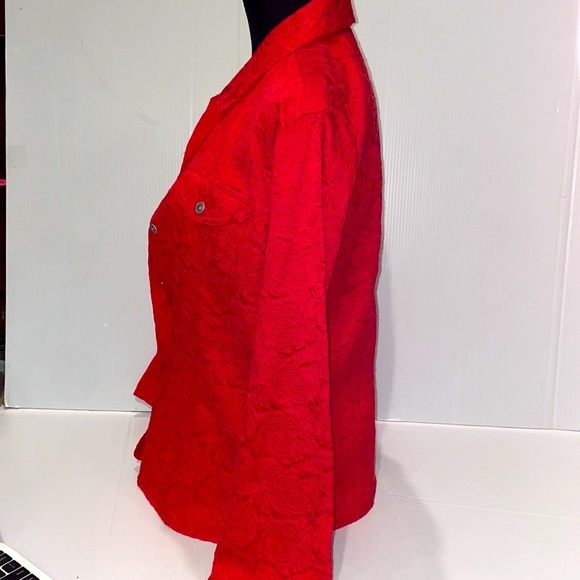 Chico’s Red Jacquard  Jacket / Top Excellent Women’s size 3 ( fits 16 ) - Picture 4 of 12